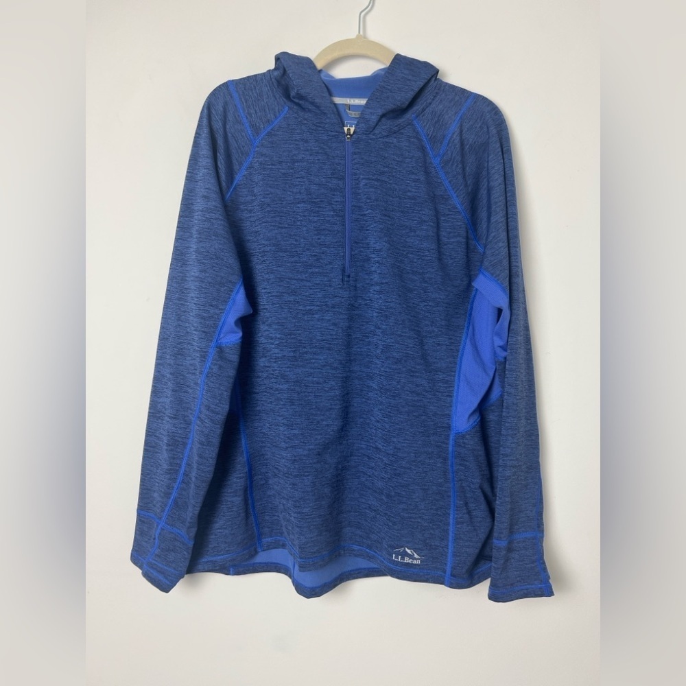 L.L. Bean Women's‎ XL Blue 1/4 Zip Hooded Performance Pullover Top